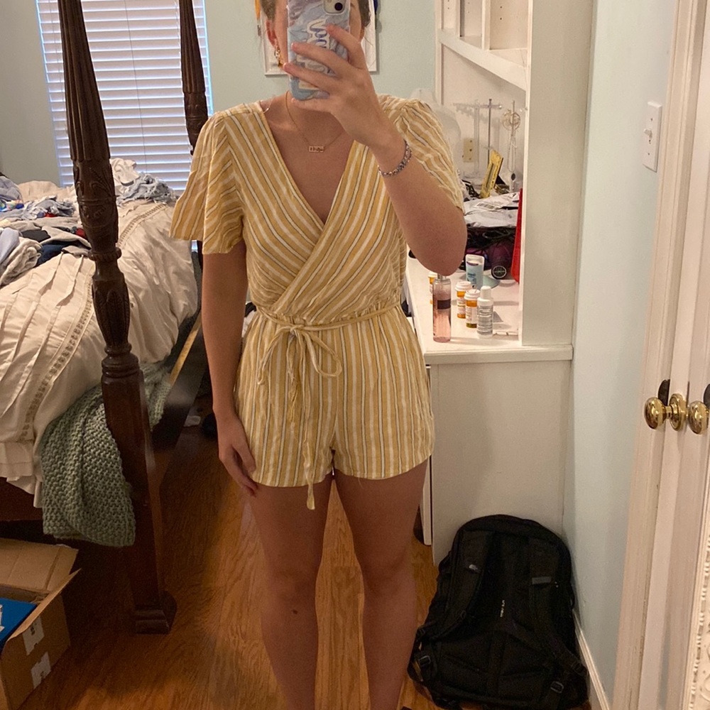 Yellow and blue striped romper